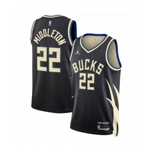 Men's Milwaukee Bucks Khris Middleton #22 Jordan Brand Black 2022/23 Swingman Jersey - Statement Edition