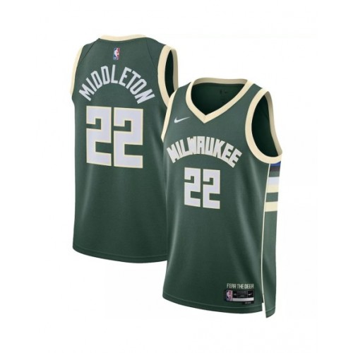 Men's Milwaukee Bucks Khris Middleton #22 Hunter Green 22/23 Swingman Jersey - Icon Edition