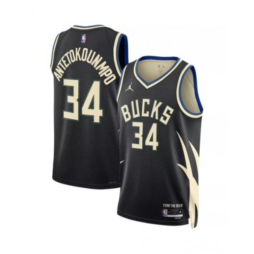 Men's Milwaukee Bucks Giannis Antetokounmpo #34 Jordan Brand Black 2022/23 Swingman Jersey - Statement Edition