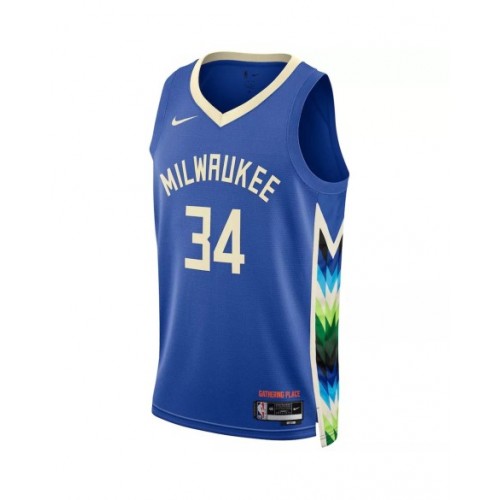 Men's Milwaukee Bucks Giannis Antetokounmpo #34 Nike Blue 2022/23 Swingman Jersey - City Edition