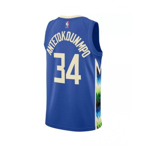 Men's Milwaukee Bucks Giannis Antetokounmpo #34 Nike Blue 2022/23 Swingman Jersey - City Edition