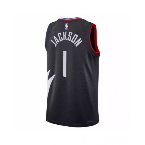 Men's LA Clippers Reggie Jackson #1 Jordan Brand Black 2022/23 Swingman Jersey - Statement Edition