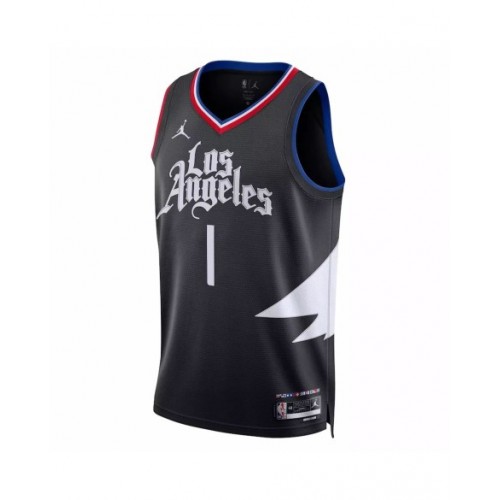 Men's LA Clippers Reggie Jackson #1 Jordan Brand Black 2022/23 Swingman Jersey - Statement Edition