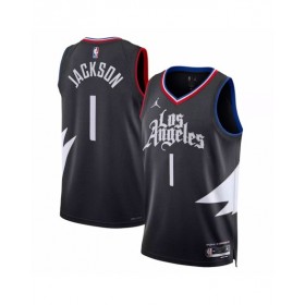 Men's LA Clippers Reggie Jackson #1 Jordan Brand Black 2022/23 Swingman Jersey - Statement Edition