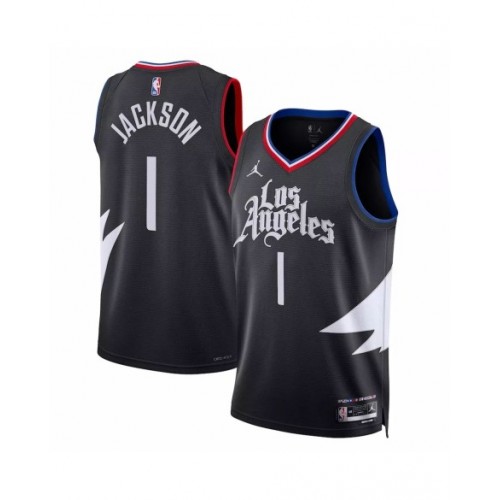 Men's LA Clippers Reggie Jackson #1 Jordan Brand Black 2022/23 Swingman Jersey - Statement Edition