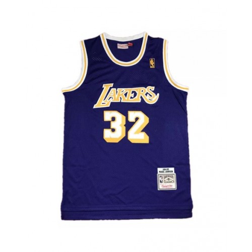 Men's Los Angeles Lakers Magic Johnson #32 Mitchell&Ness Purple 84-85 Hardwood Classics Jersey