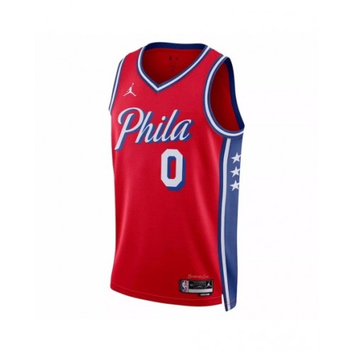 Men's Philadelphia 76ers Tyrese Maxey #0 Jordan Brand Red 2022/23 Swingman Jersey - Statement Edition