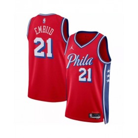 Men's Philadelphia 76ers Joel Embiid Jordan Brand Red 2022/23 Swingman Jersey - Statement Edition