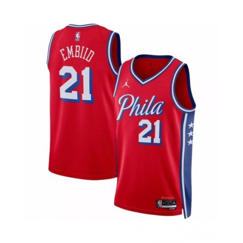 Men's Philadelphia 76ers Joel Embiid Jordan Brand Red 2022/23 Swingman Jersey - Statement Edition