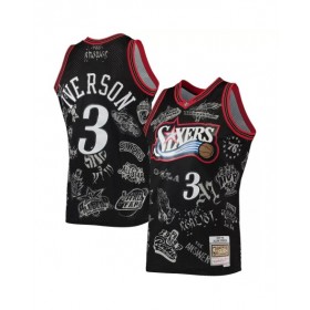 Men's Philadelphia 76ers Allen Iverson #3 M&N Black 1997-98 Hardwood Classics Tattoo Swingman Jersey