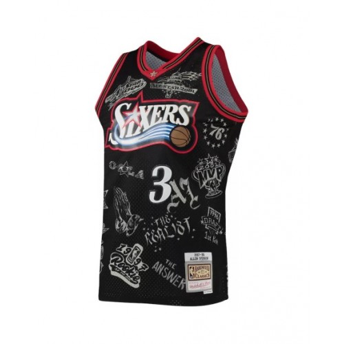 Men's Philadelphia 76ers Allen Iverson #3 M&N Black 1997-98 Hardwood Classics Tattoo Swingman Jersey