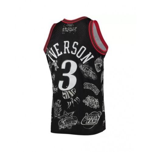 Men's Philadelphia 76ers Allen Iverson #3 M&N Black 1997-98 Hardwood Classics Tattoo Swingman Jersey