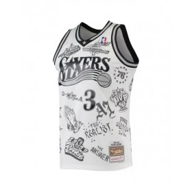 Men's Philadelphia 76ers Allen Iverson #3 M&N White 1997-98 Hardwood Classics Tattoo Swingman Jersey