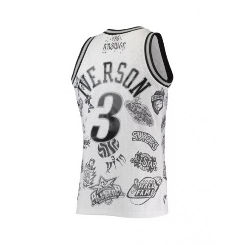 Men's Philadelphia 76ers Allen Iverson #3 M&N White 1997-98 Hardwood Classics Tattoo Swingman Jersey