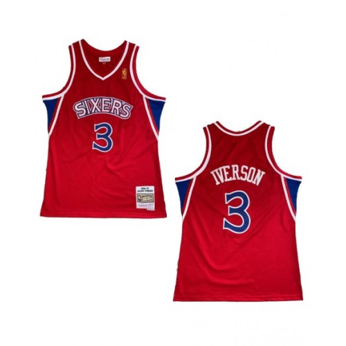 Men's Philadelphia 76ers Iverson #3 Mitchell & Ness Red Swingman NBA Jersey - Classic Edition